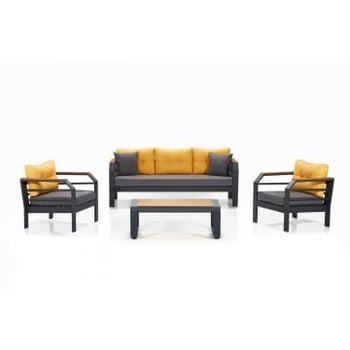 Loungeset Tuin Woody Fashion | Driezit, zeteltjes, salontafel | Oranje-Zwart