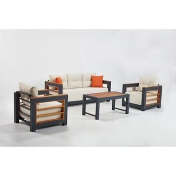 Loungeset Tuin Woody Fashion | Driezit, zeteltjes, salontafel | Wit