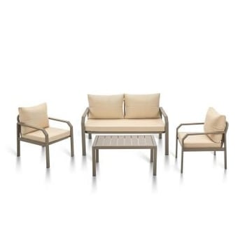 Woody Fashion Tuin Loungeset | Aluminium Frame | Polyester Stof | Gemakkelijk Schoon te maken | Cappuccino Crèmekleur