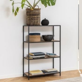 Rek Dover 77cm, 3 legplanken - zwart/wilde eik 