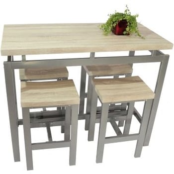 Barset Marcel 120x60 met 4 barkrukken - beige