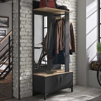 Garderobeset Store | Met roede, kastje en spiegel | Zwart