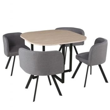 Tafelset Biaritz, 4 stoelen - houtdecor/grijs