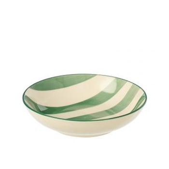 Diep bord gestreept steengoed groen/wit