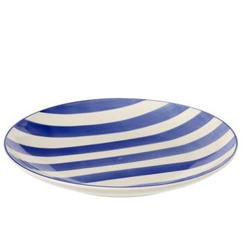 Bord gestreept steengoed blauw/wit