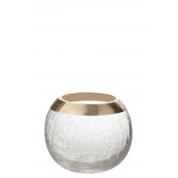 Kaarshouder bol craquele glas transparant/goud medium