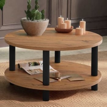 Dora Salontafel - 100% Melamine Gecoat, 25mm Dikte, Hornbeam Poten, 70cm Diameter, Black Atlantic Pine