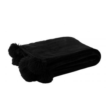 Plaid pompom polyester zwart