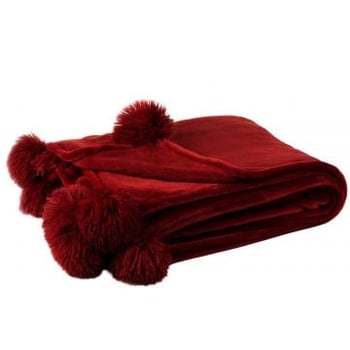 Plaid pompom polyester rood