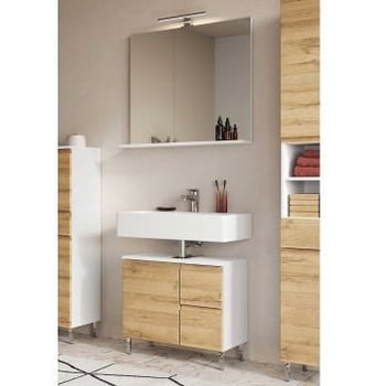 Badkamermeubelset Torres | Wastafelkast en spiegelkast met verlichting | Eiken decor