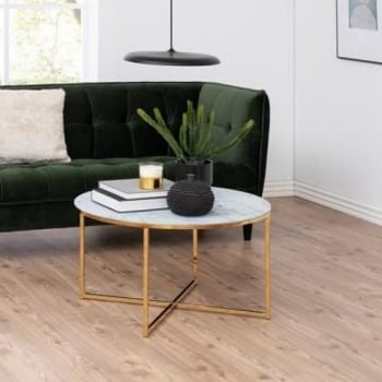 Salontafel Alisma ø80cm - wit marmer/ goud