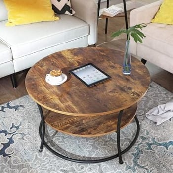 Salontafel Joanne Ø80 1 legplank - rustiek bruin/zwart