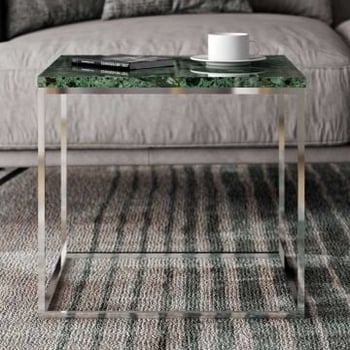 Bijzettafel Gleam 50x50 - groen marmer/chroom