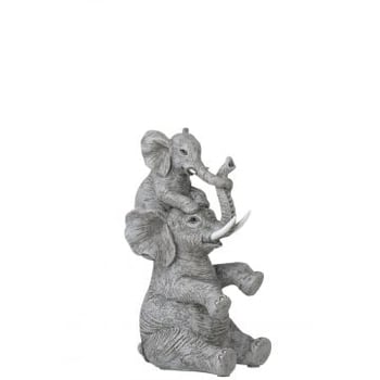 Olifant met kind op rug poly grijs