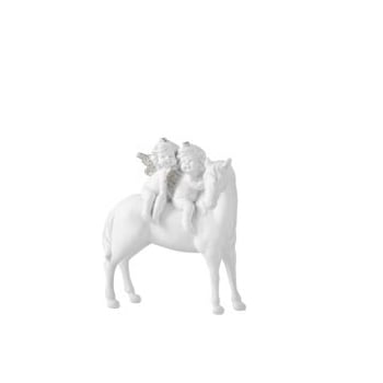 Paard met 2 engelen poly wit/zilver small
