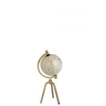 Wereldbol tripod ijzer/plastiek goud/wit small