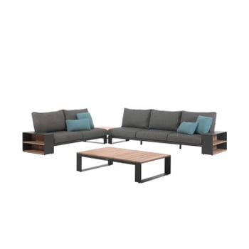 Loungeset tuin Venice | Tweezitbank, driezitbank, salon- en bijzettafel | Teakhout/Grijs