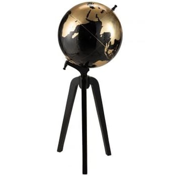 Wereldbol op voet hout zwart/goud extra large