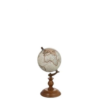 Wereldbol op voet hout wit/naturel small
