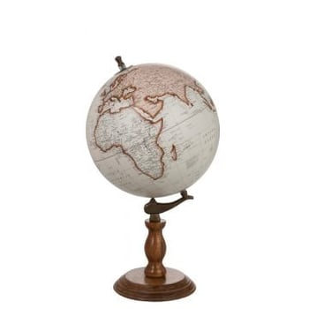 Wereldbol op voet hout wit/naturel large