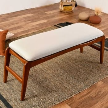 Houten Bank - Woody Fashion | 100% Haagbeukhout | Linnen Stof - Walnoot Crème