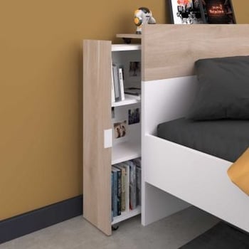 Uitschuifbaar opbergrek voor bed Hardy - wit/eikdecor