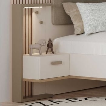 Nachtkastje Camillia - met lade - met ledverlichting - beige/grijs