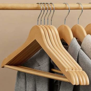 met metalen haak massief houten kleerhangers 10-C set | schouder inkeping anti-slip bar