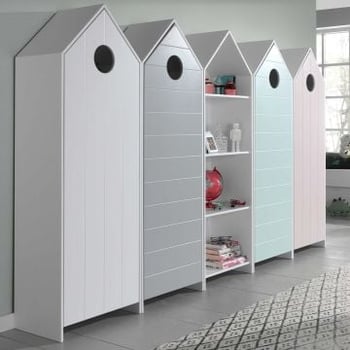 4 Kledingkasten + boekenkast Casami - roze/wit/grijs/muntgroen
