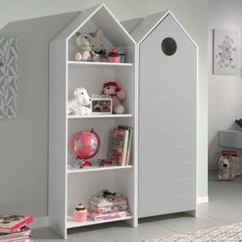 Kledingkast + boekenkast Casami - wit/grijs