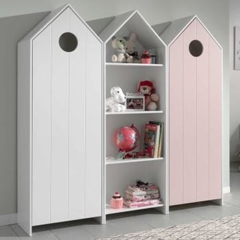 2 Kledingkasten + boekenkast Casami - wit/roze