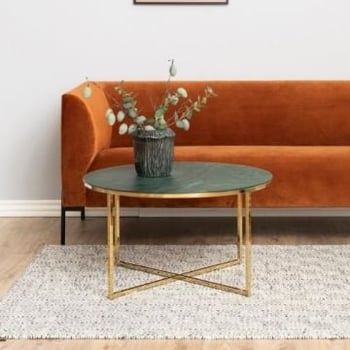 Salontafel Alisma ø80cm - groen marmer/ goud