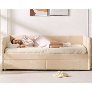 Kajuitbed Spector - 90 x 200 cm - Met opberglades - Beige teddystof