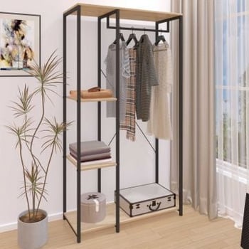 Kledingrek Alizee - 90x40x167cm - met kledingroede & 2 legplanken - eikdecor/zwart