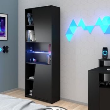 Gaming boekenkast 67cm met ledstrip - zwart 