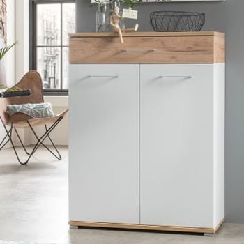 Schoenenkast Stoffel 89cm met 2 deuren & 1 lade - wit/eik