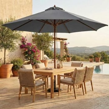 Parasol Joplin Ø350cm teakhout en olefin grijs