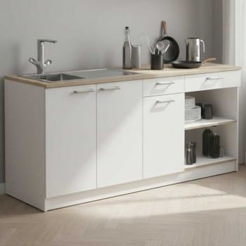 Onderkastcombinatie Chef met ruimte voor spoelbak, oven en kookplaat-Kronberg eik/mat wit