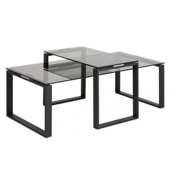 Set van 2 salontafels Nicola met glazen blad - zwart