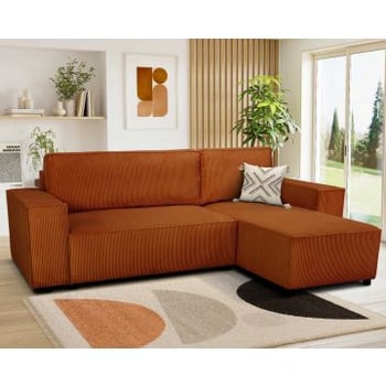 Hoekbank Josh rechts - met opbergruimte - terracotta ribfluweel