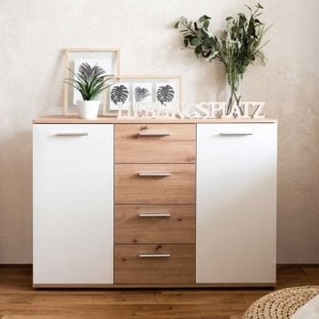 Commode Jakob 120cm 2 deuren & 4 lades - artisan eik/wit