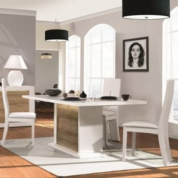 Verlengbare eettafel Kaia 180/225x100 - hoogglans wit/eik