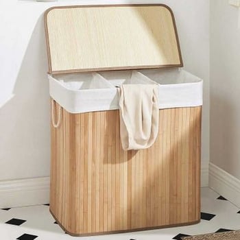 Opvouwbare wasmand met deksel, 150L, sorteren 3 secties