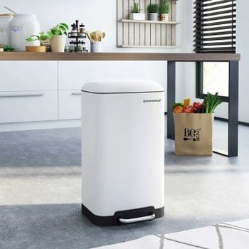 Elegante witte 30L afvalemmer met zachte sluiting en binnenemmer