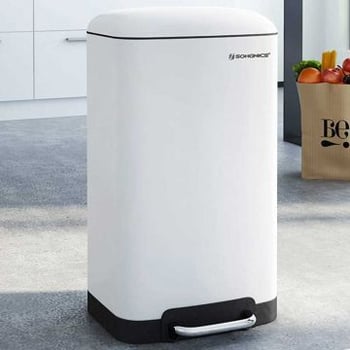 Elegante witte 30L afvalemmer met zachte sluiting en binnenemmer