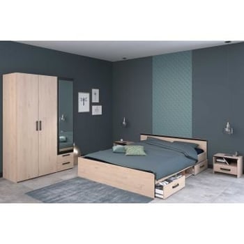 Slaapkamer Alma: bed 140x190cm, nachtkastje, kleerkast - eikdecor