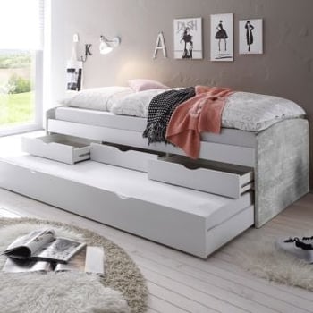 Kajuitbed Nasri 90x200 met bedlade - beton/wit 