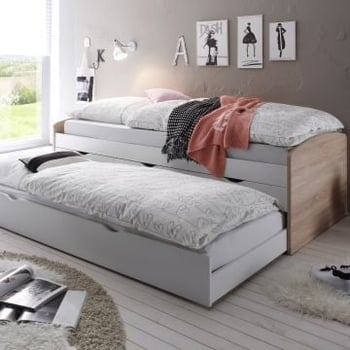 Kajuitbed Nasri 90x200 met bedlade - sonoma eik/wit 