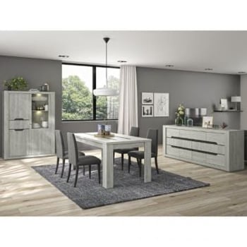 Eetkamerset Lanthe | Uitschuifbare eettafel, vitrinekast en dressoir | Laguna Oak-design