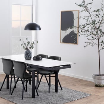 Huddersfield Eettafel, Wit Akranes Keramiek, Zwart Staal, 120/200cm